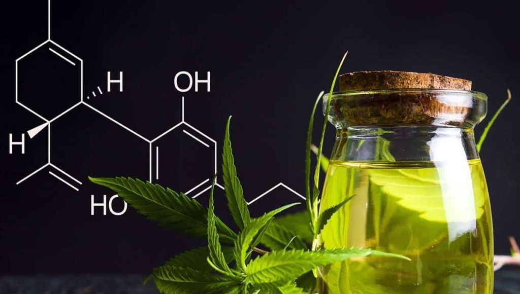 CBD formula with CBD oil inside a vial beside hemp leaves